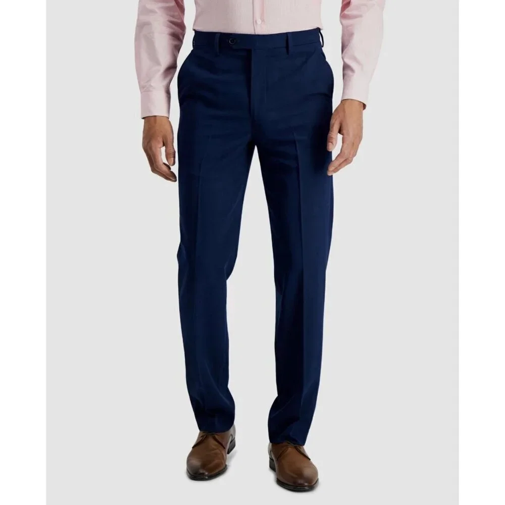 Nautica Men's W32 L29 Dress Pants Navy Blue Polyester Blend Flat Front M0915